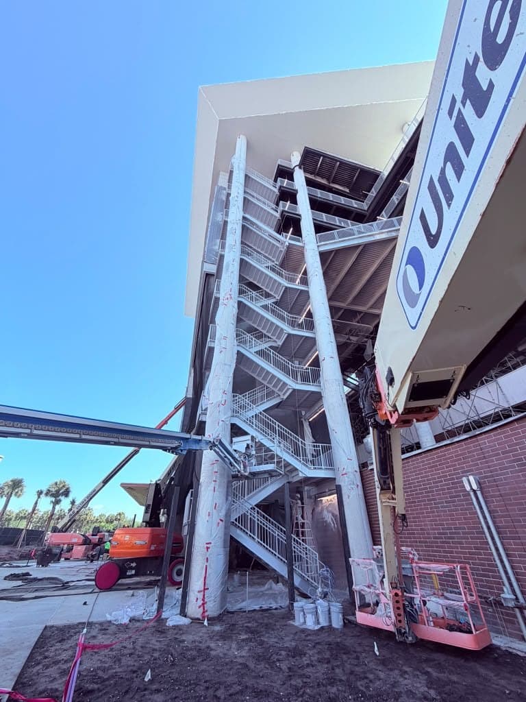 Exterior painted steel stair structure - commercial project