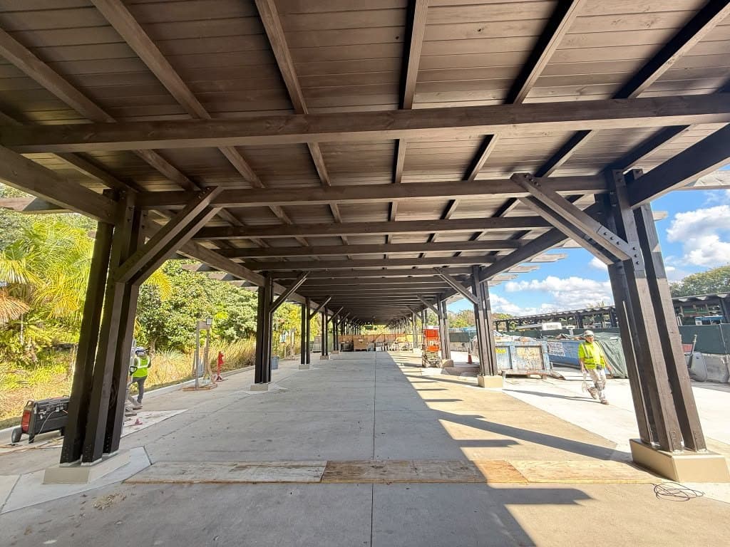 Painted steel and wood canopy walkway - commercial project